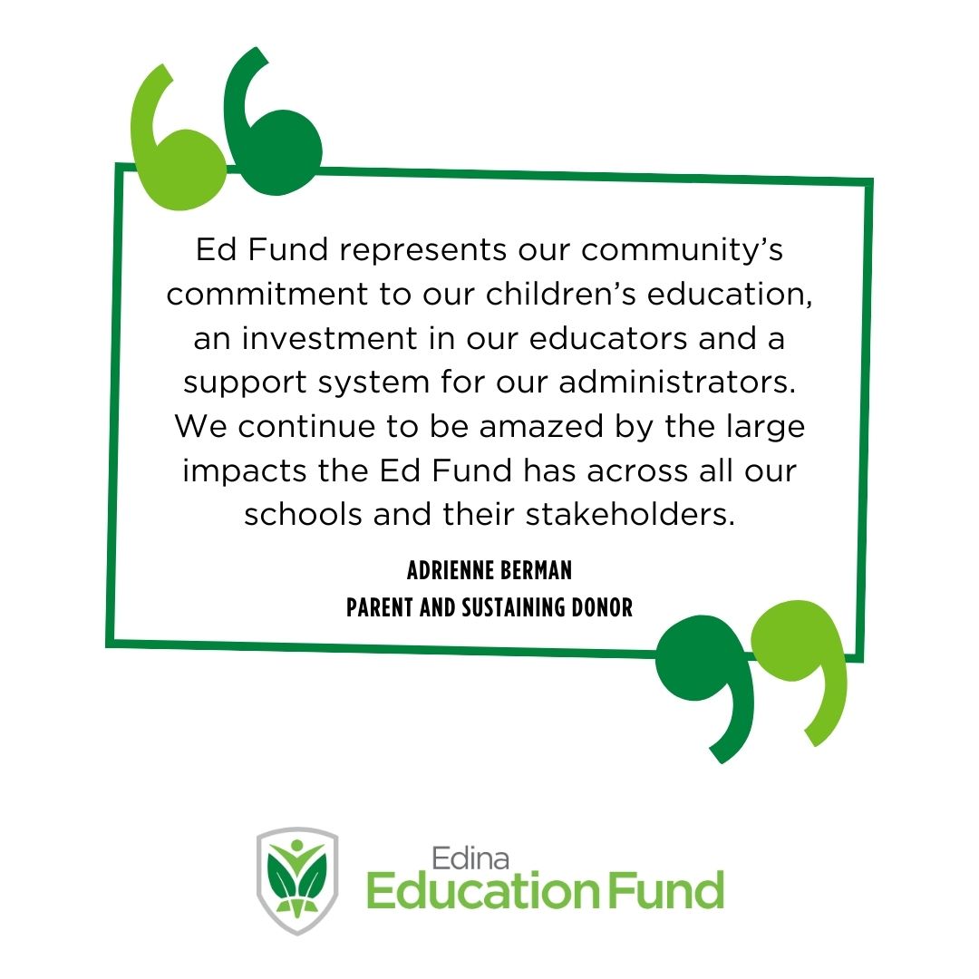 For 30 years, the Edina Ed Fund has been a catalyst in funding district-wide initiatives in <a href="/edinaschools/">Edina Schools</a> , pre-K through Grade 12, in the areas of Literacy, Mental Health &amp; Wellness, and STEAM. We can't do it without YOU: give.edinaedfund.org/GeneralDonatio… 
#GTMD24 #everyhorneteveryday