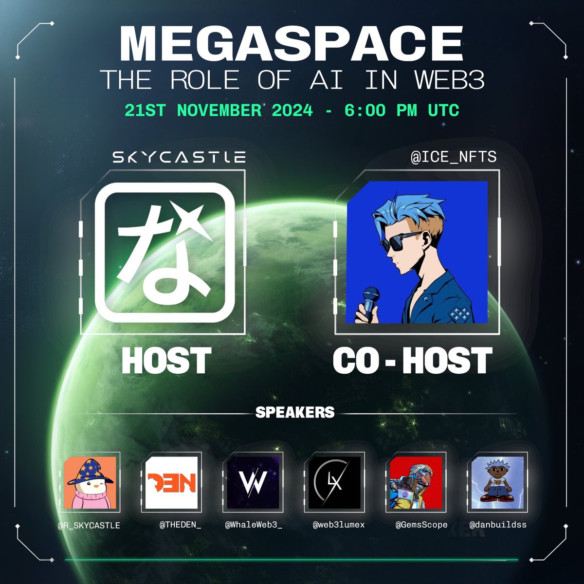 Ever wondered what Role AI will play in Web3?

📅Thursday 21 Nov, 6pm UTC

Join us tomorrow on the Space co-hosted by <a href="/ice_nfts/">Ice</a>, with our founder <a href="/R_SkyCastle/">R.</a> and @WhaleWeb3_ <a href="/web3lumex/">Lumex</a> <a href="/GemsScope/">GemsScope</a> <a href="/danbuildss/">Dan</a> <a href="/thed3n_/">D3N</a> as esteemed speakers sharing their thoughts on the Role of AI