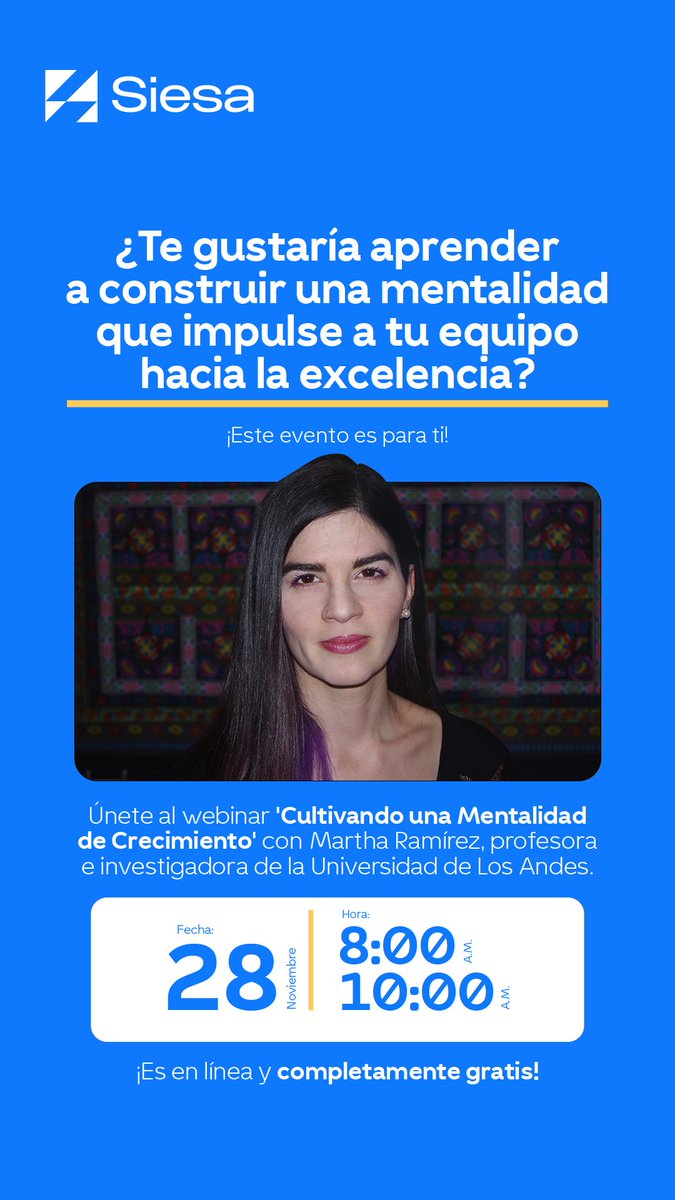 Conéctate con tu potencial en nuestro webinar "𝘊𝘶𝘭𝘵𝘪𝘷𝘢𝘯𝘥𝘰 𝘶𝘯𝘢 𝘔𝘦𝘯𝘵𝘢𝘭𝘪𝘥𝘢𝘥 𝘥𝘦 𝘊𝘳𝘦𝘤𝘪𝘮𝘪𝘦𝘯𝘵𝘰" con la experta Martha Ramírez.👇

Inscríbete gratis y prepárate para transformar tu enfoque y habilidades: bit.ly/48A2Bsg 

#LiderazgoEfectivo