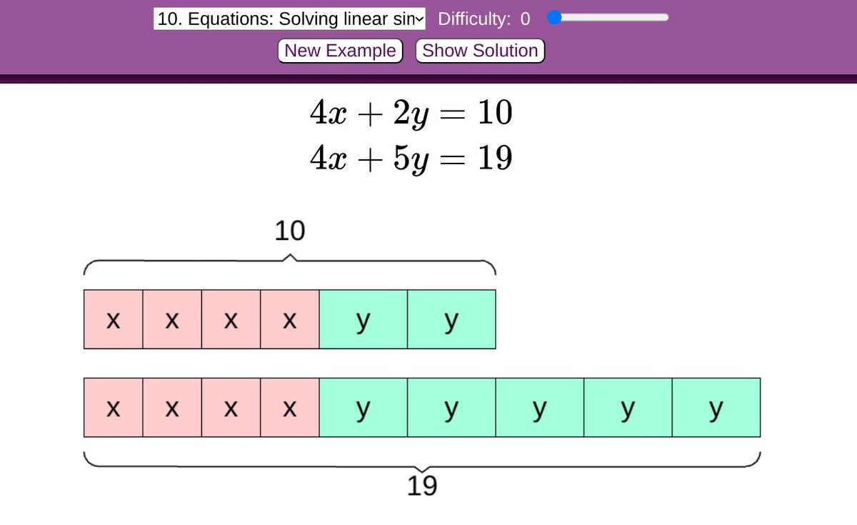 Did you know: The bar modelling tool is linked up to the generators?

Here's how you might begin to model a simultaneous equation. What questions might you ask from the image?

mathsbot.com/manipulatives/…