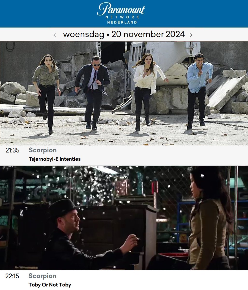Scorpionfanint1's tweet image. Tonight @ParamountNetNL  will repeat the last two episodes of Season 2, but the season is still not finished because tomorrow, the double episode, 2x06, will be repeated. 
Have fun with @ScorpionCBS  in the Netherlands!
#scorpioncbs @paramountnet