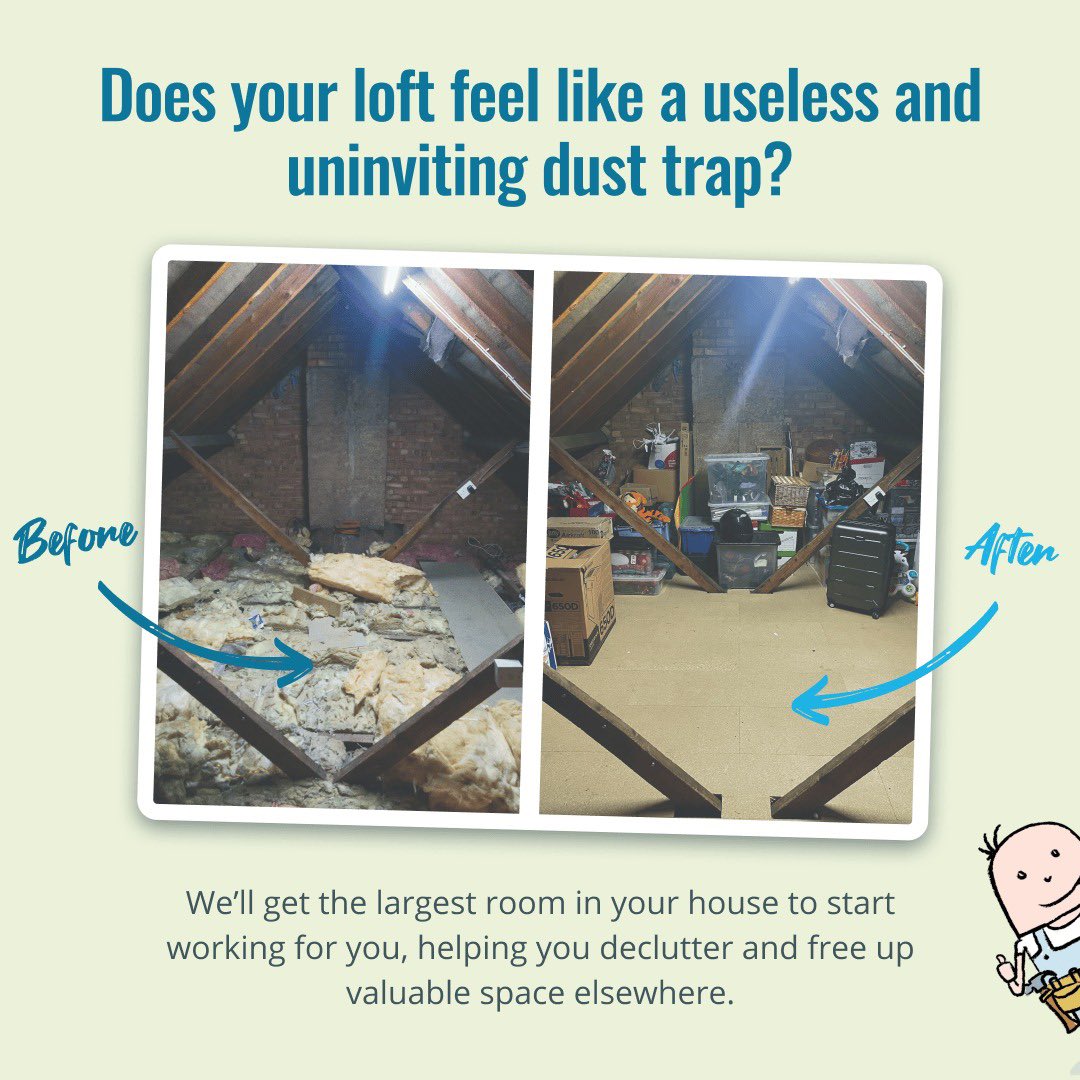 TheLoftBoys's tweet image. Does your loft feel like a dusty, forgotten space? 😓 Don’t let clutter hold you back! #HomeImprovement #Loftstorage #TheLoftBoys