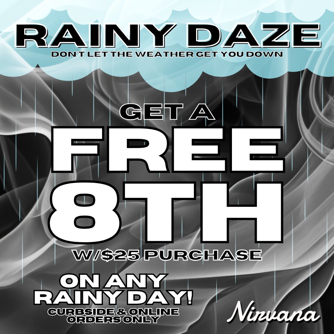 It's that 🌧️ time of year again in Michigan! Feeling stuck in the house on a rainy day? Just remember we are giving out a free 8th with online orders!