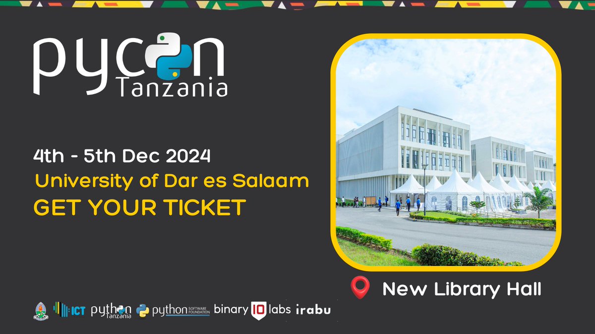 Register for the 5th PyCon Tanzania Conference! You dont want to miss this one! Hata Kidogo.

To Get Your Ticket: Click Link Below.

wa.me/message/2DW2QW…