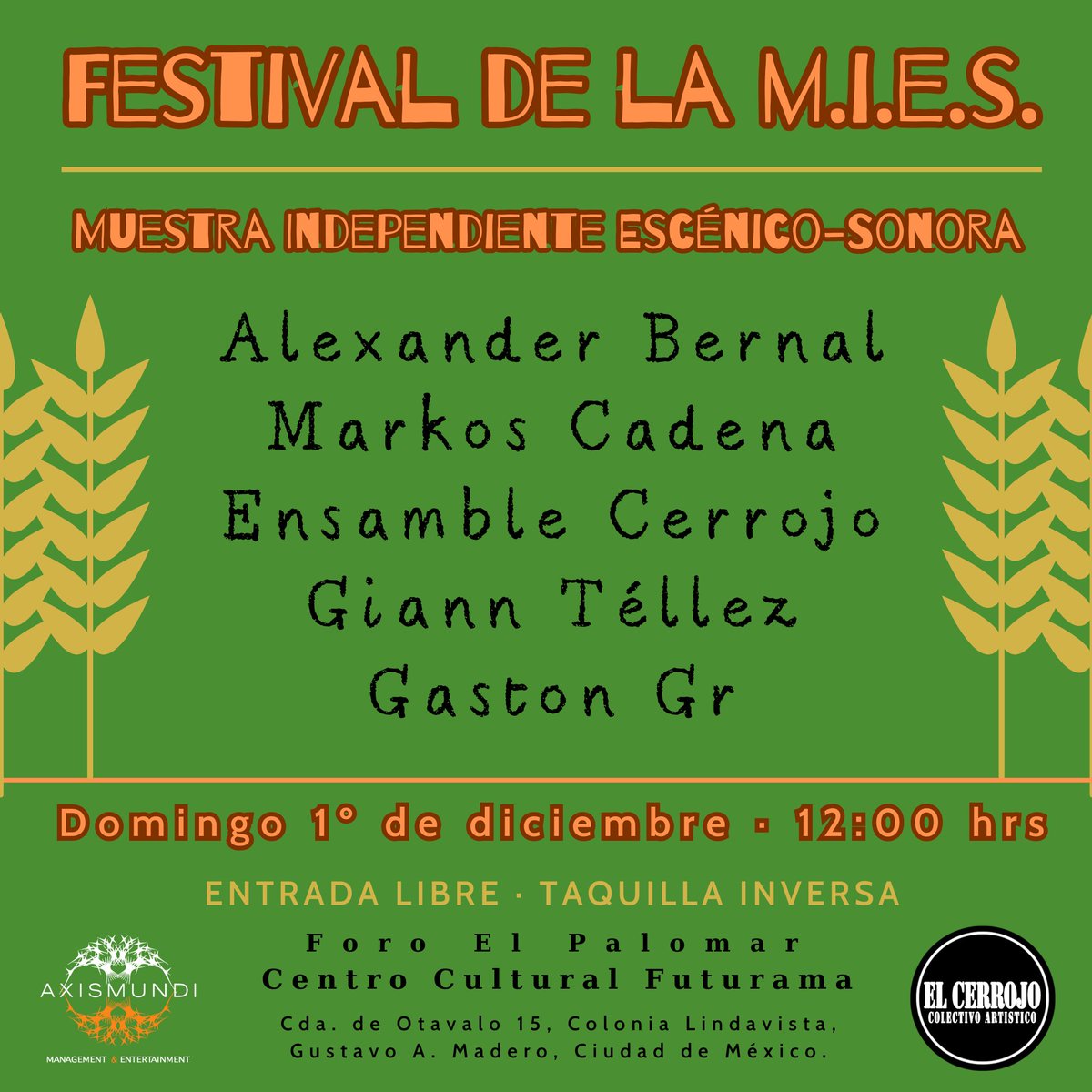 cerrojotuits's tweet photo. ¡Les invitamos a nuestro último festival del año! La muestra independiente escénico-sonora, nos vemos el primer domingo de diciembre en punto del mediodía en el Foro El Palomar del @CentroFuturama. https://t.co/nBbDpMd33P