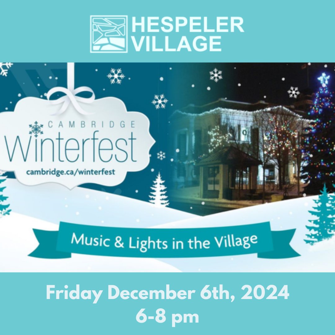Don't miss it - the holiday's start with our very own tree lighting in Hespeler Village on Dec 6th! 🌲

And hot chocolate! ☕
Can't wait to see you there! 😀

cambridge.ca/en/parks-recre…