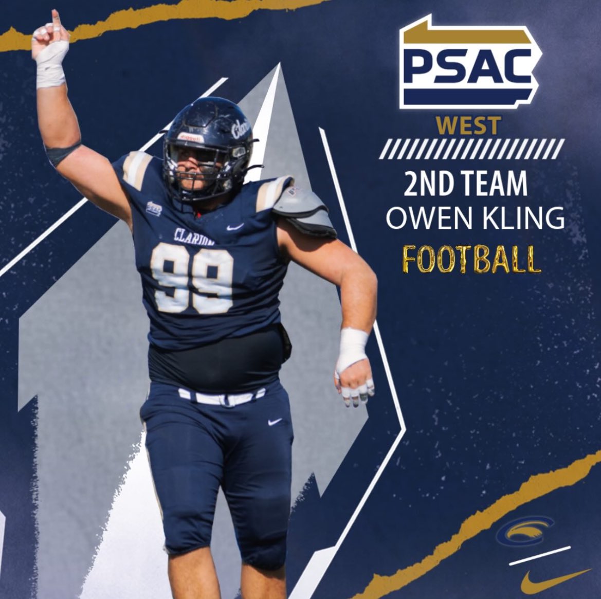 Congratulations to Defensive Lineman Owen Kling being named ALL-PSAC West Second Team!

Kling was the rock in the middle of the Golden Eagles' defensive line. He demanded regular double-teams on the interior and helped hold opponents to 3.9 yards per carry average. 

#WingsUp
