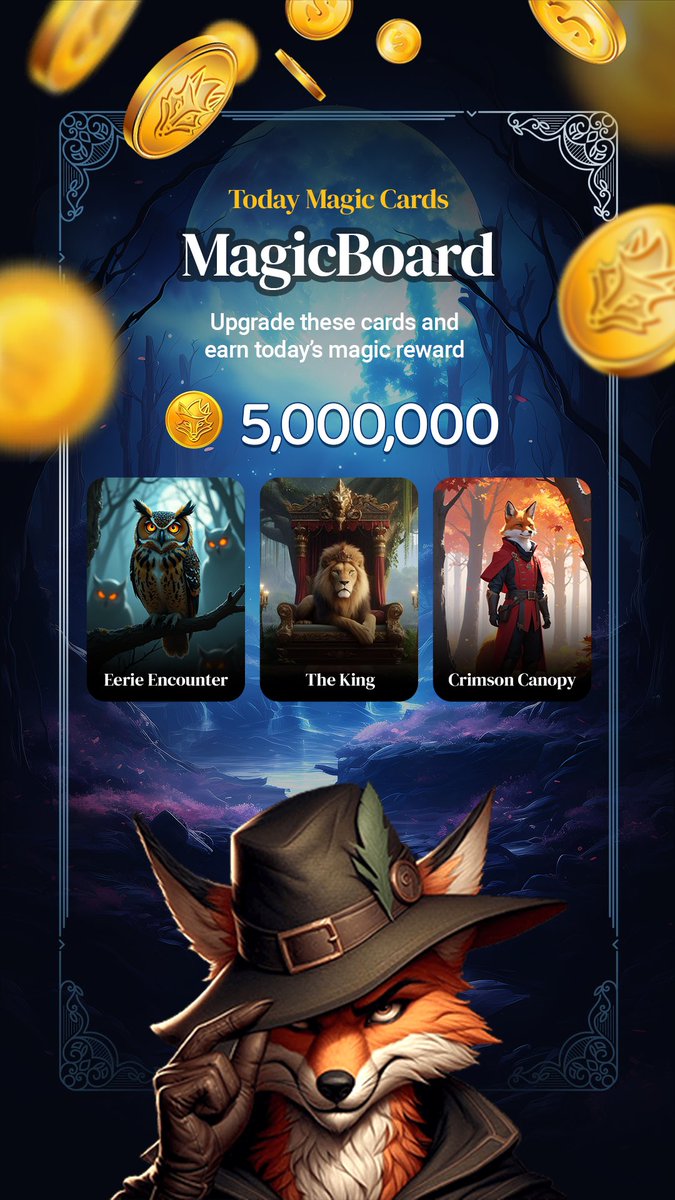 ✨ The Magic Cards of the Day have dropped! 🌟

Head to the Magic Board tab, upgrade these cards, and unlock massive rewards in Robin Gold. Don’t miss your chance to level up! 💰🔮

t.me/robin_gold_gam…

#RobinGold #MagicCards #MagicBoard #CryptoGaming #TapToEarn #LevelUp