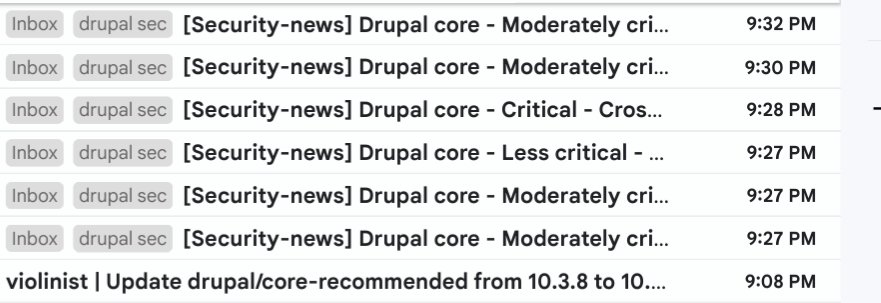 eiriksm (@orkj) on Twitter photo Not really breaking much sweat with a #drupal core update. PR set to auto merge 20 minutes before the advisory came out 😎 <a href="/violinist_io/">Violinist.io</a> saves so much time, also when time matters #PHP Not really breaking much sweat with a #drupal core update. PR set to auto merge 20 minutes before the advisory came out 😎 <a href="/violinist_io/">Violinist.io</a> saves so much time, also when time matters #PHP
