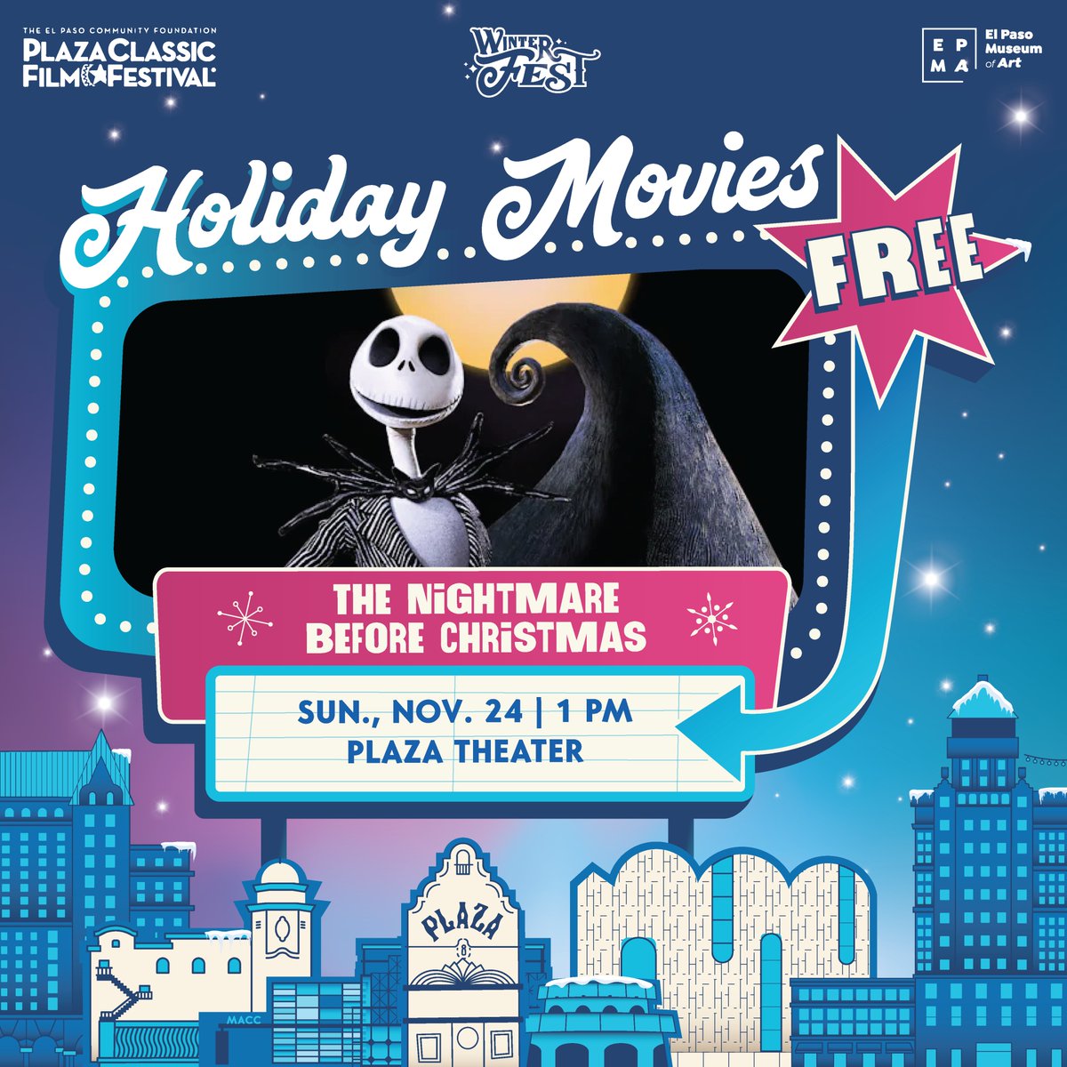 Our FREE Holiday Movies at WinterFest begin Sunday, Nov. 24 with "The Nightmare Before Christmas" at 1 pm and "Home Alone" at 3:30 pm in the Plaza Theatre. Get there early to check out Ken Fedorick playing the Wyler Mighty Wurlitzer Pipe Organ 30 minutes before each movie.