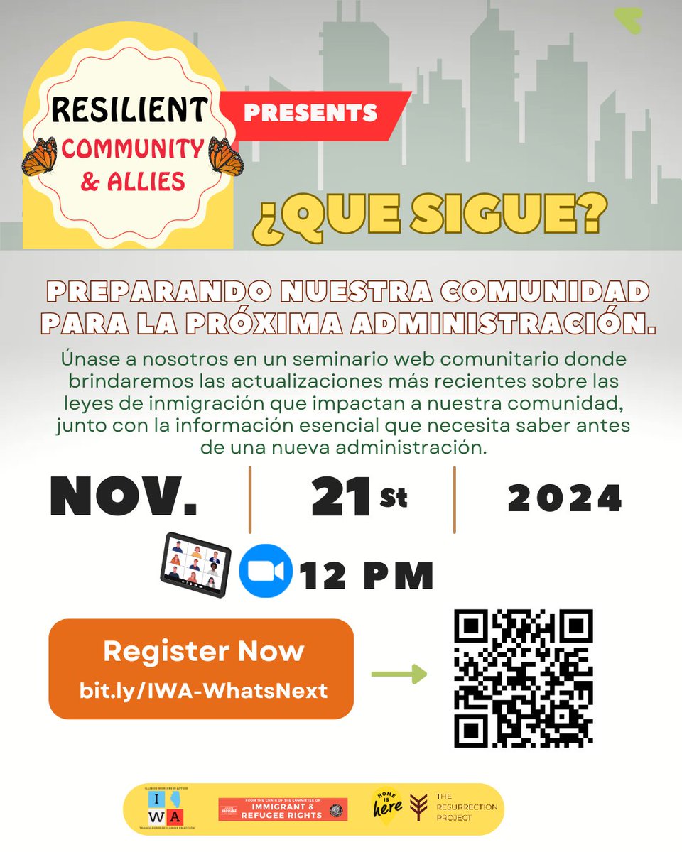 ChicagoCIRR's tweet photo. Únase al seminario virtual mañana a las 12 p.m. para obtener una breve actualización sobre inmigración y Información esencial.
Regístrese hoy y compártalo! https://t.co/WFN0ci3USe