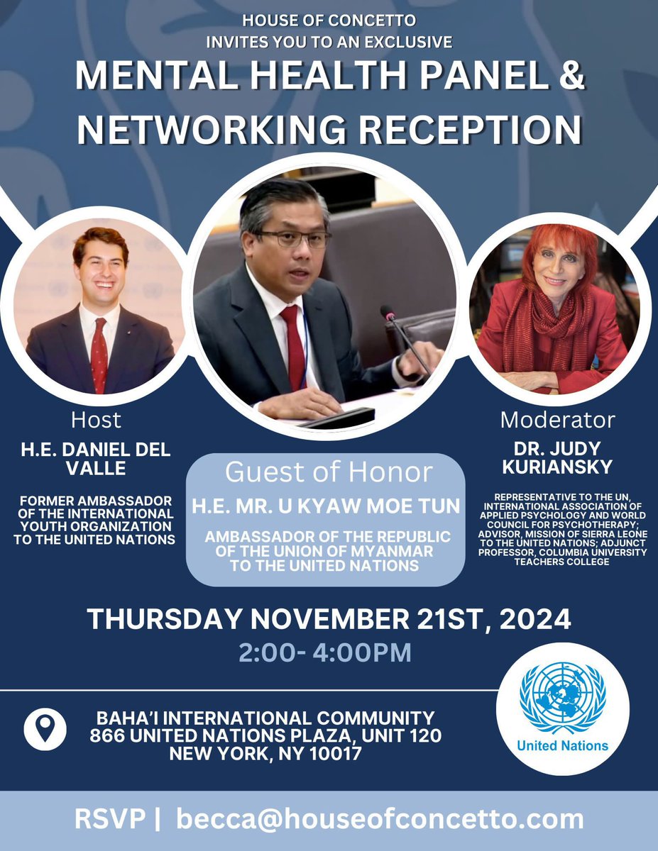 IAAP (@iaapsy) on Twitter photo #Mentalhealth is one of the core priorities at the UN, and our colleague <a href="/DrJudyK/">Judy Kuriansky</a> knows it well. Along with H.E. Mr. <a href="/AmbassadorTun/">Ambassador Kyaw Moe Tun</a> and H.E. <a href="/danieldelvalle/">Daniel del Valle</a>, they hosted an event for raising awareness about the importance of mental health and providing and space for networking #Mentalhealth is one of the core priorities at the UN, and our colleague <a href="/DrJudyK/">Judy Kuriansky</a> knows it well. Along with H.E. Mr. <a href="/AmbassadorTun/">Ambassador Kyaw Moe Tun</a> and H.E. <a href="/danieldelvalle/">Daniel del Valle</a>, they hosted an event for raising awareness about the importance of mental health and providing and space for networking