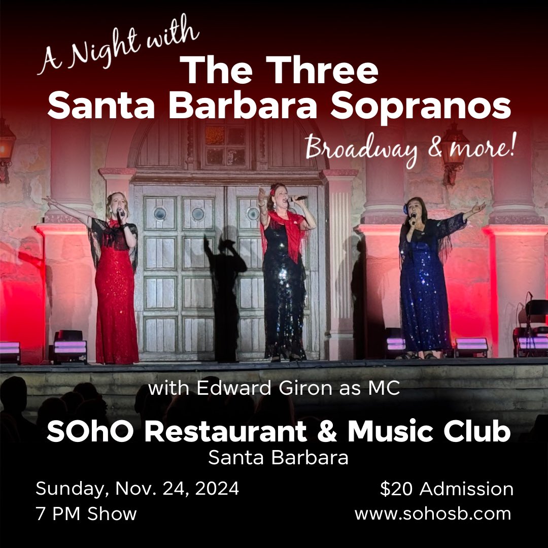 Performance alert! 🚨 The Three Santa Barbara Sopranos are back together, performing THIS SUNDAY at <a href="/SOhOSB/">SOhO Santa Barbara</a> in downtown #SantaBarbara. They just told us that if you don’t have your tickets yet, you should get them now!!! ‼️