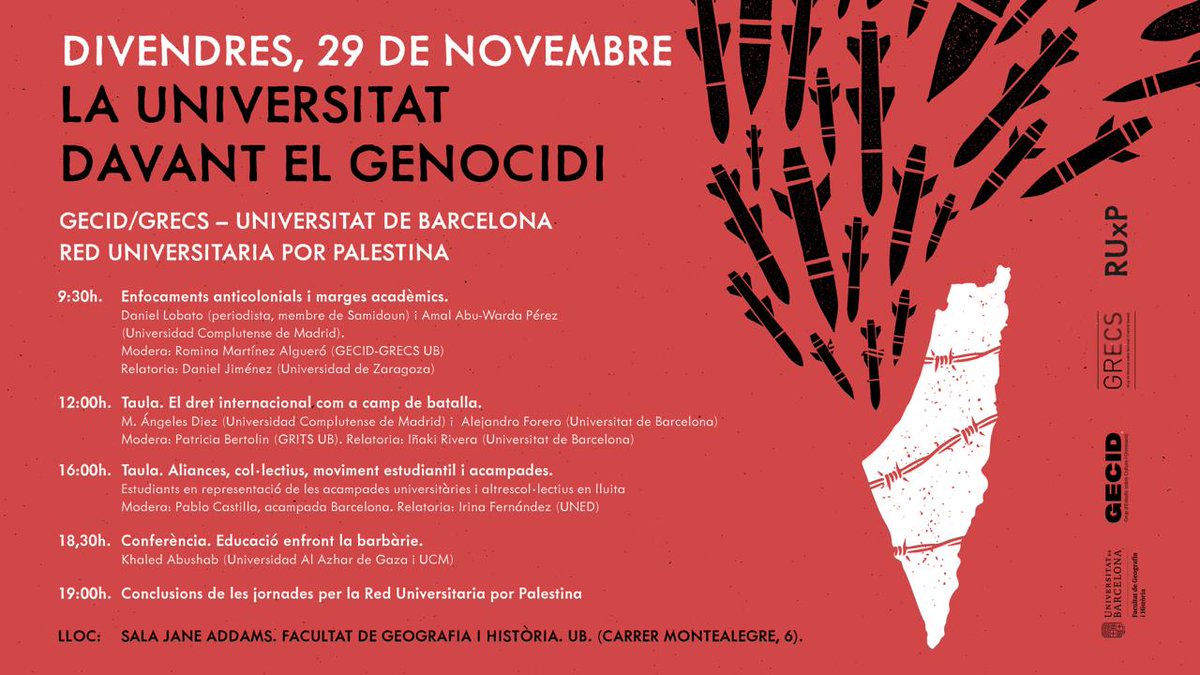Clara (@clara_camps) on Twitter photo El 28N i el 29N
Organitzat per <a href="/RedxPalestina/">Red Universitaria Por Palestina</a> 
Ser-hi! El 28N i el 29N
Organitzat per <a href="/RedxPalestina/">Red Universitaria Por Palestina</a> 
Ser-hi!