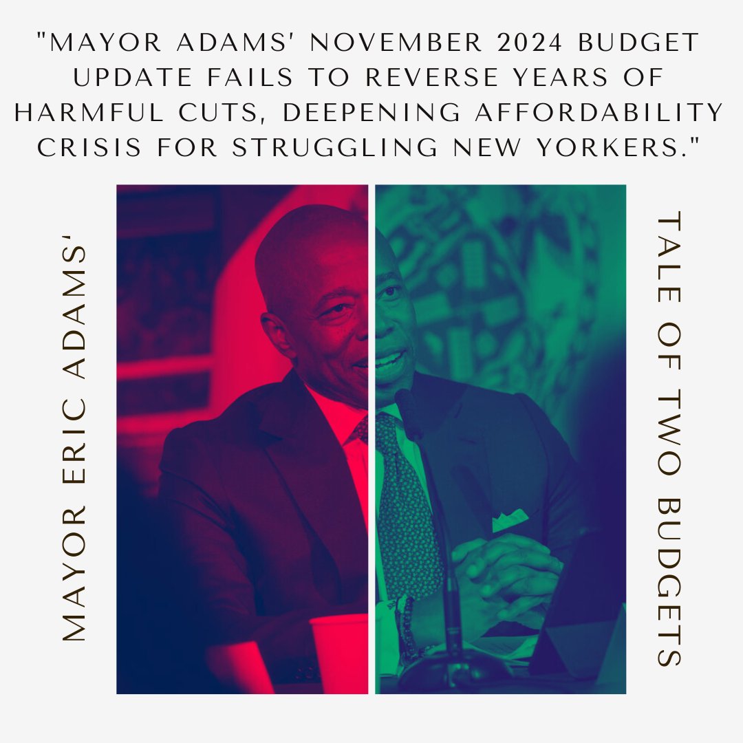 Don't get fooled by #EricAdams. <a href="/NYCMayor/">Mayor Zohran Kwame Mamdani</a>'s Nov budget plan doesn’t undo damage of yrs of his cuts to childcare, schools, parks &amp; CUNY. NYers deserve a leader who funds care, not 1 balancing the books on working families’ backs. 📖 Read more: tinyurl.com/NOVPL2024 #CareNotCuts