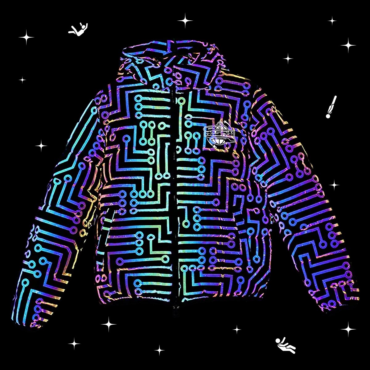 The SHORT CIRCUIT Winter Jacket- we’ve never done a jacket this perfect for winter before… and we’ve NEVER done anything this cybertronic before either. The reflective circuitry of the jacket awakens in direct light! Out on Black Friday 11/29 (midnight PT Thanksgiving night)