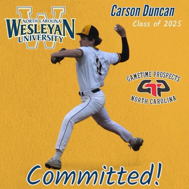 Congratulations to Gametime Prospects player Carson Duncan (RHP ) class of 2025 from Roanoke Rapids High School on his commitment to NC Wesleyan University.  We wish you the best in furthering your baseball and academic career.