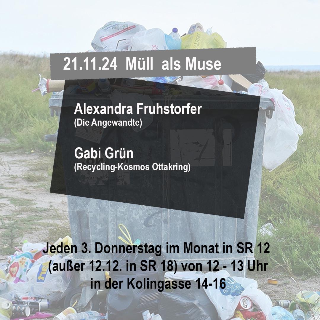 Join us today at 12 PM for lunch and a lively discussion in our Disziplinen in Bewegung series! 
🗑️✨This session, Müll als Muse, features Alexandra Fruhstorfer (dieAngewandte) &amp; Gabi Grün (Recycling Kosmos Ottakring). #LunchTalks

👉DM to register!