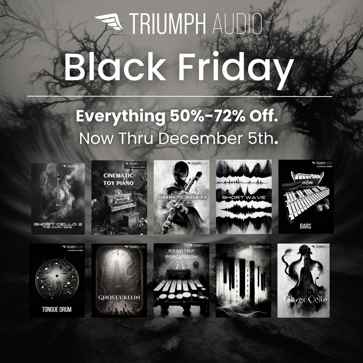 triumph_audio's tweet image. Black Friday has started at Triumph Audio! Most libraries 60% off, all bundles over 70% off!
Biggest sale of the year through Dec 5th.
#samplelibrary #kontakt #vst #blackfriday #plugindeals