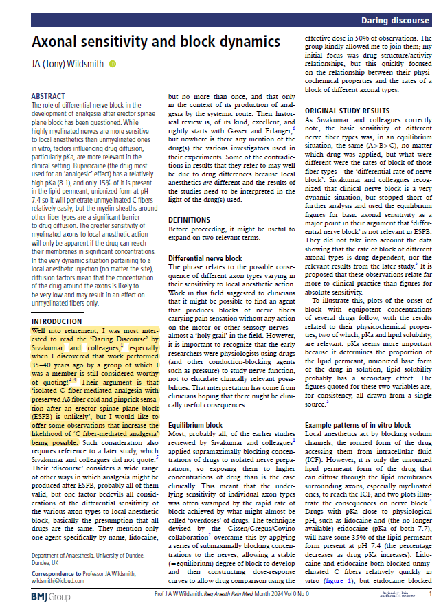 Sivakumar_RKS's tweet photo. Glad to see the daring discourse on axonal sensitivity and block dynamics related to ESPB by Prof Wildsmith himself !!๐We're currently crafting our responseโstay tuned!
#ESPB
@KalagaraHari @Ropivacaine @anesthesiadocmd @Bubu84csa @Steve_Coppens @RAPMOnline https://t.co/wcPBF5VvLQ
