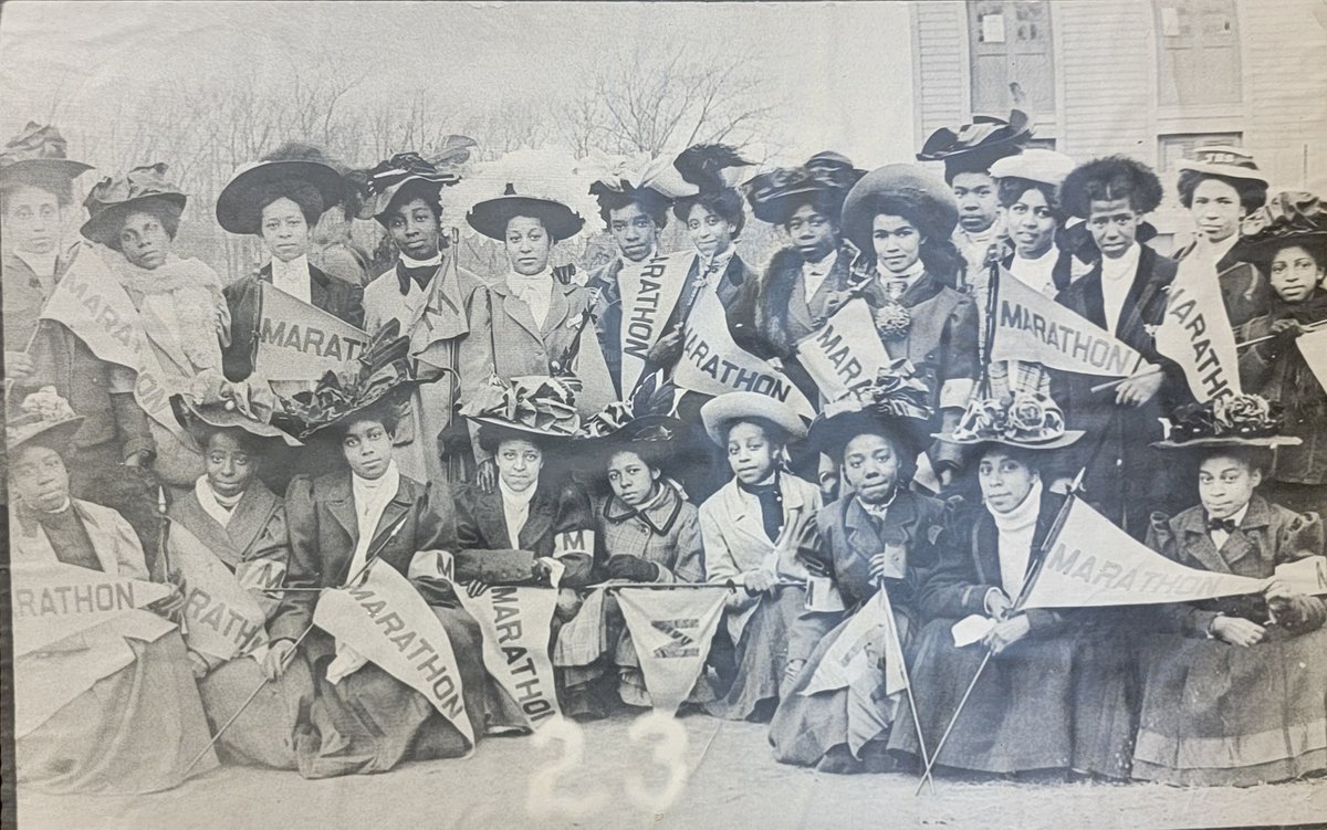 Closing in on Thanksgiving, here's an image of the Marathon Club Cheerleaders at a Thanksgiving Day Game on November 26, 1907. The Club was part of a broader strategy to instill “social uplift and physical culture” among African heritage youth across Rhode Island. #Thanksgiving