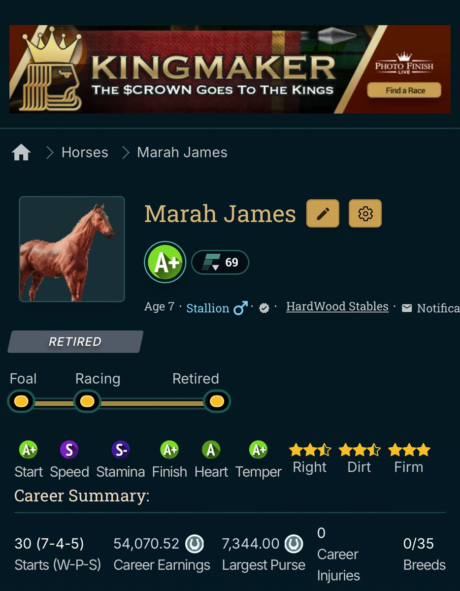 Lerp_sol's tweet image. Not surprised with this reveal! Dominated at 6F!!

Sitting in stud barn for 4500 derby!

Reach out for deals starting next week!

@photofinishgame
