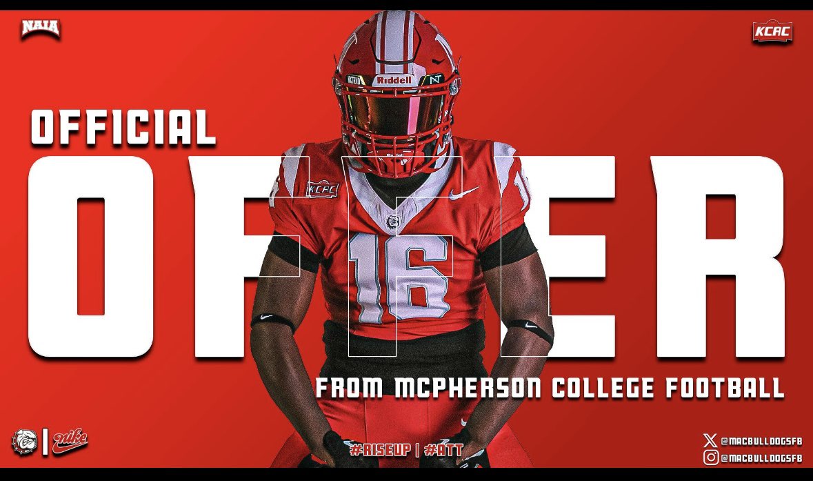 Sean Battle (@seanbattle6) on Twitter photo Very blessed to receive my first offer from McPherson College‼️🤞🏾
<a href="/CoachLeppke/">Mitch Leppke</a> <a href="/MACBulldogsFB/">McPherson Football</a> <a href="/dixant1997/">AD</a> Very blessed to receive my first offer from McPherson College‼️🤞🏾
<a href="/CoachLeppke/">Mitch Leppke</a> <a href="/MACBulldogsFB/">McPherson Football</a> <a href="/dixant1997/">AD</a>