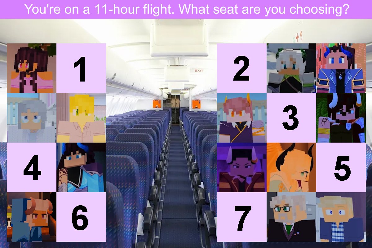 Day 050 +1036 of posting #Aphmau till RP returns in late 2025 | 🎉Day 50 of  Season 2 of posting Memes 🎉, another airplane seating meme: My Inner  Demons edition, image size:1200x800