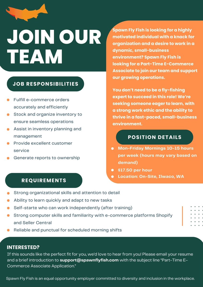 We’re hiring! <a href="/luke_cw/">Luke Whiteman</a> <a href="/SpawnFlyFish/">Spawn Fly Fish</a> 🙌