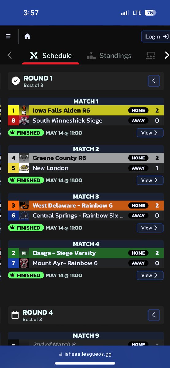 IAHSEA (@iahseaofficial) on Twitter photo Round 1 is complete! 
Iowa Falls over South Winneshiek
Greene County over New London 
West Delaware over Central Springs 
Osage over Mt. Ayr Round 1 is complete! 
Iowa Falls over South Winneshiek
Greene County over New London 
West Delaware over Central Springs 
Osage over Mt. Ayr