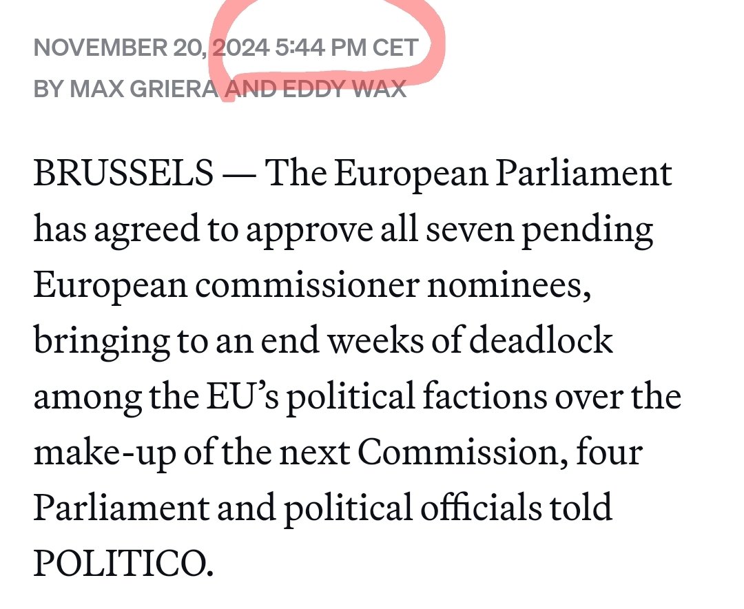 domotor_cs's tweet image. Politico announced the approval of Commissioners-designate more than an hour before the official evaluation meetings even started (7 pm). This tells everything about how sincere this whole process was.
Europe deserves much more than unworthy pacts of the EPP and the left.