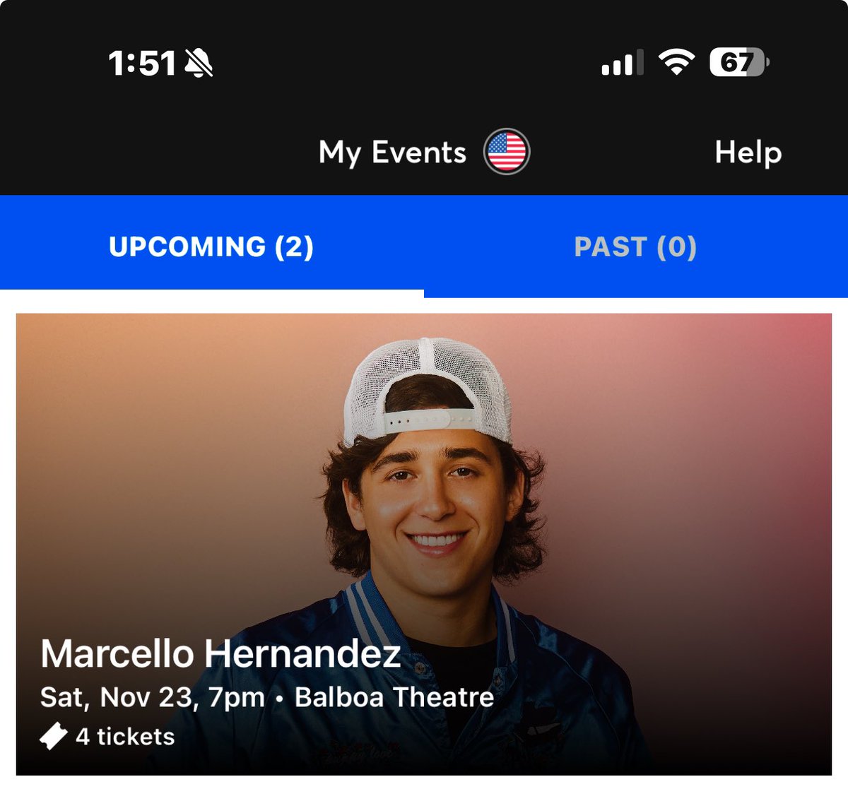 I’m selling 4 tickets for Marcello Hernandez at the Balboa Theatre (San Diego) on Saturday. Tickets are for the 7pm show! Reply or DM if interested!