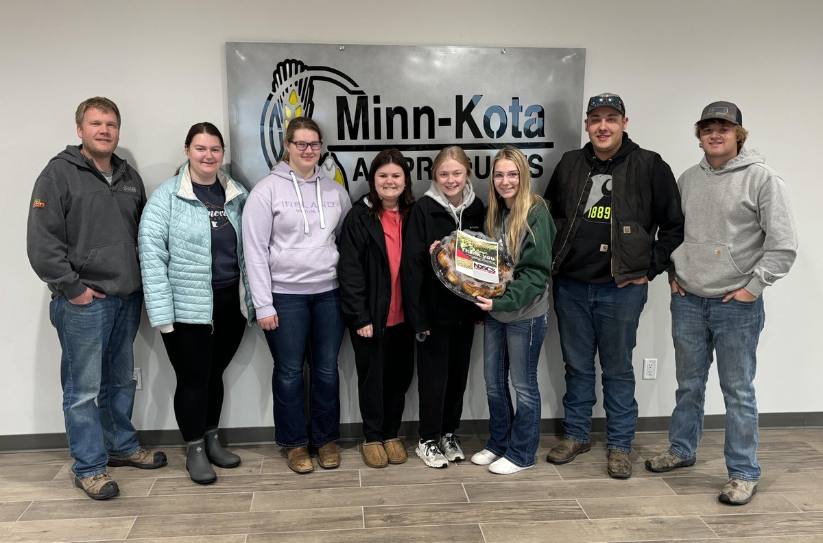 Our students said "Thank you" by delivering fresh caramel rolls to MinnKota Ag Products, who supported our teaching efforts at the NDSCS Kosel Family Agriculture Land Lab.  MinnKota helped by applying chemical, the use of a grain truck and marketing grain.