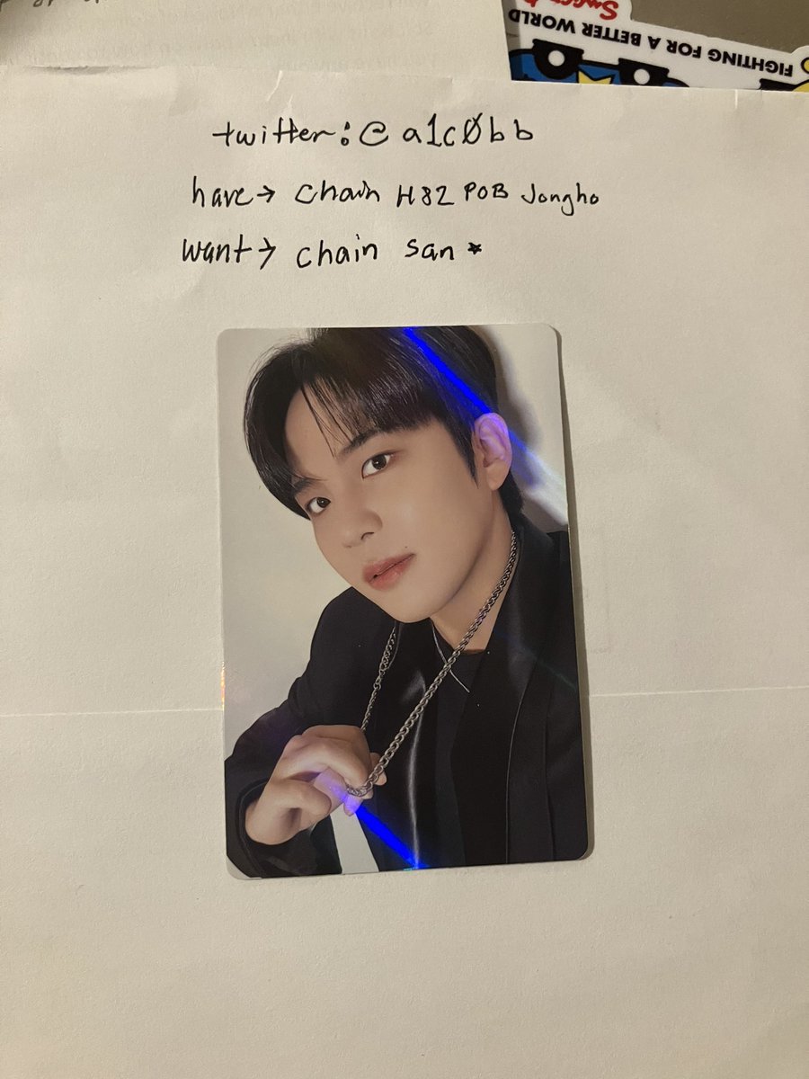 ateez wtt 
have: jongho pc hello82 chain POB
want: san pc hello82 chain POB
usa (nyc)