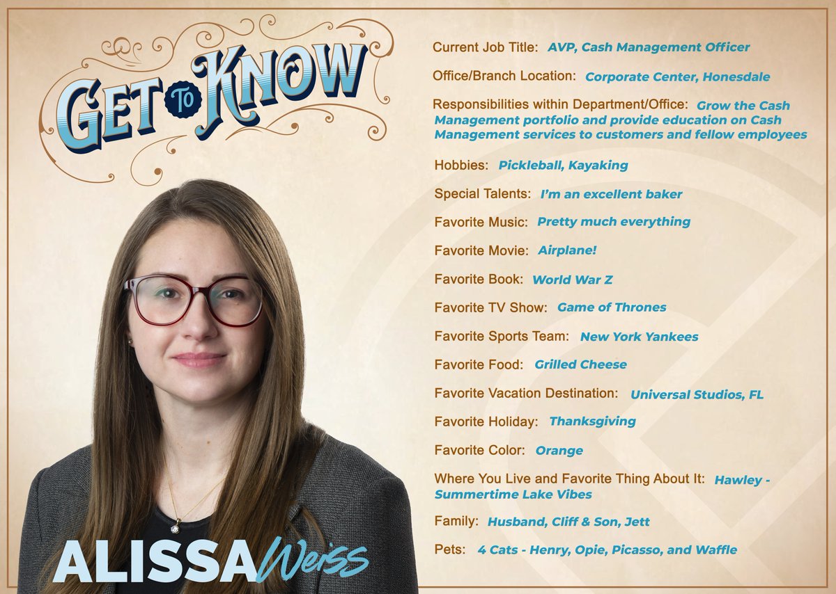 Get to Know Alissa Weiss!
As Assistant Vice President and Cash Management Officer at our Corporate Center in Honesdale, Alissa brings expertise and enthusiasm to the Wayne Bank team.