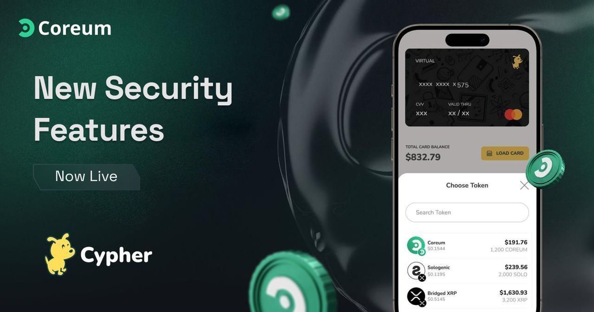 New features on <a href="/Cypher_HQ_/">Cypher💳</a> enhance your on-chain banking.

◾️ Instant Telegram notifications for every transaction

◾️ AI-powered Fraud Dashboard for added security

◾️ Apple Pay &amp; Google Pay now support $COREUM + more assets

Access Cypher today: cypherhq.io/card/