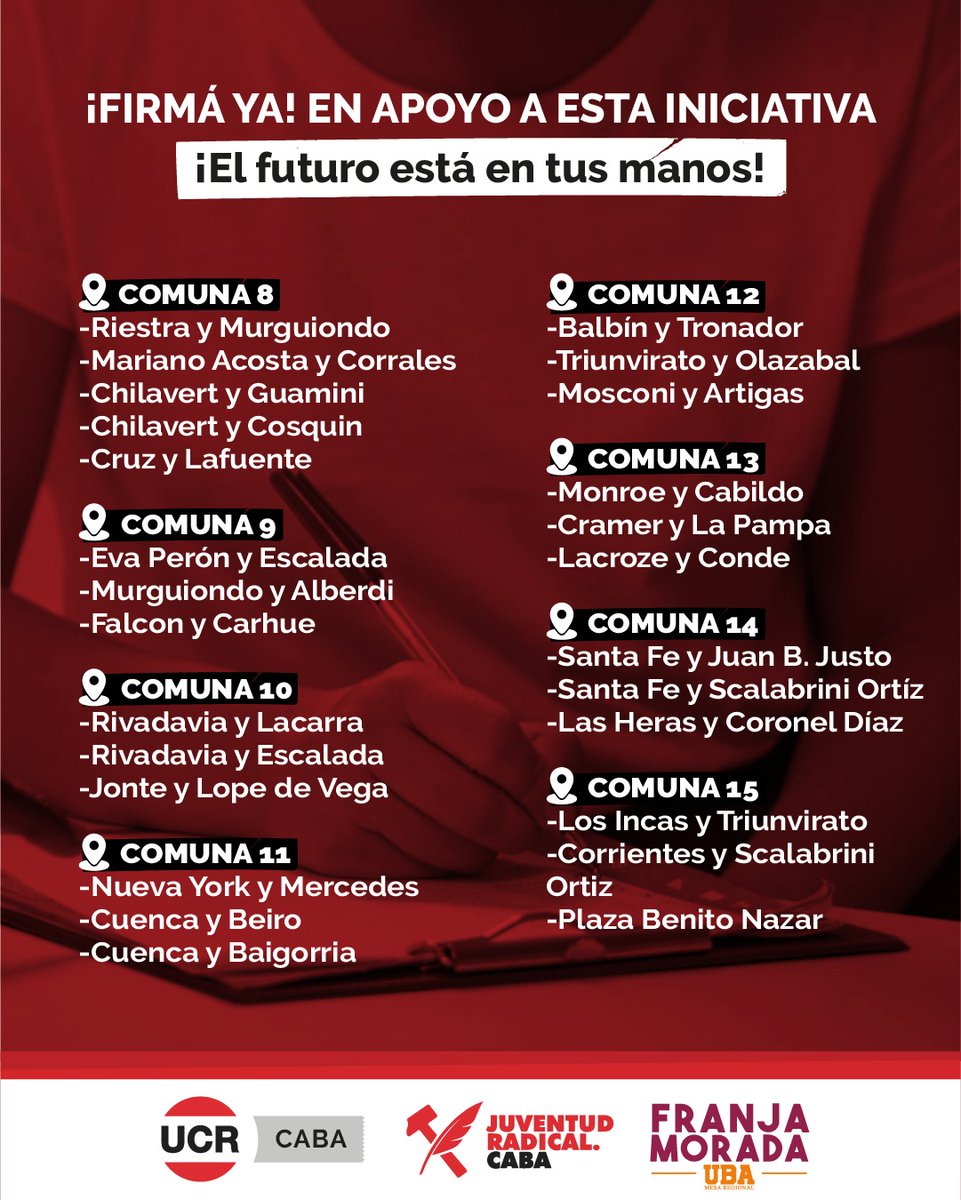 Porque consideramos que la educación es uno de los pilares más importante para nuestra sociedad!
Te esperamos en las distintas esquinas de la ciudad para que nos acompañes con tu firma ✍️
<a href="/ateneorecoleta/">Ateneo de la Recoleta Elvira Rawson</a> <a href="/radicalesxarg/">Radicales x Argentina</a> <a href="/UCRCapital/">UCR CABA</a> <a href="/ocampomartinBA/">Martín Ocampo</a> <a href="/hernan_najenson/">Hernan Najenson</a>