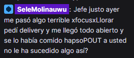 u_sele's tweet photo. El señor Focus alias señor viejito terrible nos confirma una vez mas que es un cuervito chismoso con el chat 💨
Solo comenté que se comieron todo mi pedido :c y no pude cenar por eso y tuve que reclamar #MeQuedéSinCenita https://t.co/i1cyX1wmxx
