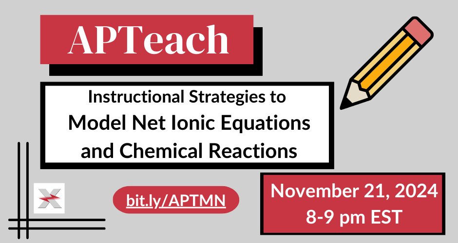 Michael 🧪 Farabaugh (@mrfarabaugh) on Twitter photo #apchemistry teachers:
Join the APTeach discussion tomorrow night at 8PM ET. The session includes strategies for teaching net ionic equations with connections to particulate diagrams and experimental observations. bit.ly/APTMN
#iteachchem #ChemEd #apchem <a href="/ChemEdX/">ChemEd Xchange</a> #apchemistry teachers:
Join the APTeach discussion tomorrow night at 8PM ET. The session includes strategies for teaching net ionic equations with connections to particulate diagrams and experimental observations. bit.ly/APTMN
#iteachchem #ChemEd #apchem <a href="/ChemEdX/">ChemEd Xchange</a>