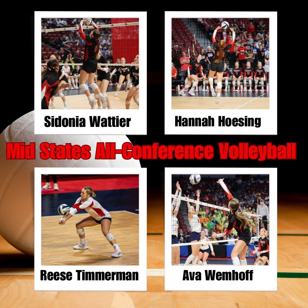 Congratulations to the following on being selected the Mid State All-Conference Volleyball Team!

▪️All-Conference: Sidonia Wattier
 
▪️All-Conference Honorable Mention:  Hannah Hoesing, Reese Timmerman, and Ava Wemhoff 

Way to go, ladies! ❤️🏐