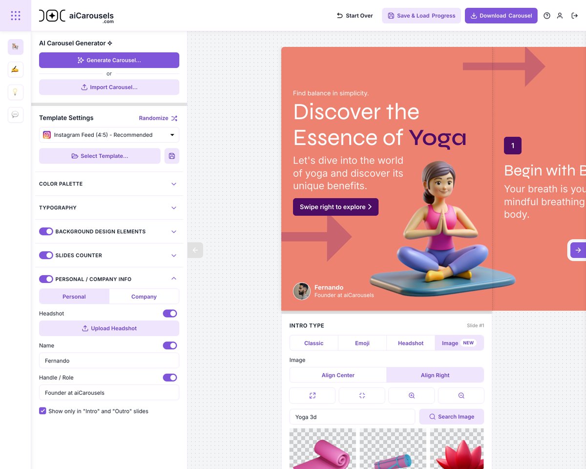 Wrapping up the last details for the next <a href="/aiCarousels/">aiCarousels</a>  update. Big new features but also tons of small quality-of-life improvements. 

Super pumped about this one!

#buildinpublic