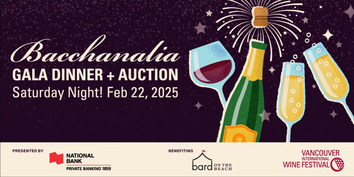Vancouver International Wine Festival (@vanwinefest) on Twitter photo Tickets are now available for the 2025 Bacchanalia Gala Dinner + Auction. Presented by National Bank Private Banking 1859, the fundraiser benefiting <a href="/bardonthebeach/">bardonthebeach</a> will be held at the Fairmont Hotel Vancouver on Saturday, February 22. Learn more:
bit.ly/3OgLXob Tickets are now available for the 2025 Bacchanalia Gala Dinner + Auction. Presented by National Bank Private Banking 1859, the fundraiser benefiting <a href="/bardonthebeach/">bardonthebeach</a> will be held at the Fairmont Hotel Vancouver on Saturday, February 22. Learn more:
bit.ly/3OgLXob