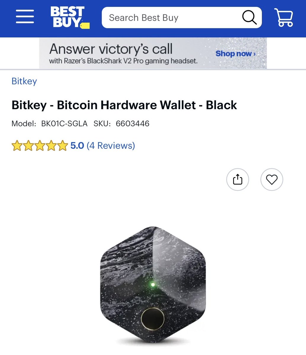 BitcoinMagazine's tweet photo. JUST IN: Best Buy and Amazon are now selling Cash App &amp; Block's #Bitcoin hardware wallet 👀 https://t.co/vqXG44Q2l2