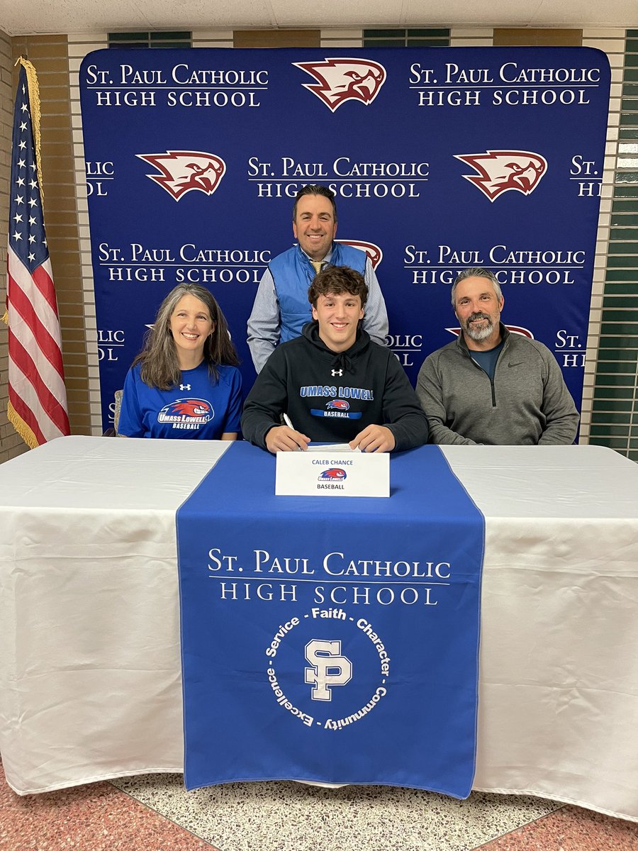 SPCHS_Baseball's tweet photo. Congratulations to Cal Chance for signing his NLI to study and play baseball at the University of Massachusetts Lowell @GameTimeCT @CalChance https://t.co/XfDMfouF7H