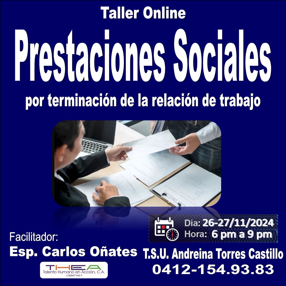 CarlosOnates's tweet photo. “PRESTACIONES SOCIALES,
por terminación de la relación de trabajo”
Taller ONLINE por Telegram, Incluye Plantilla de Excel para asesores
26 y 27 de noviembre de 2024 https://t.co/e3ae0Z45S7