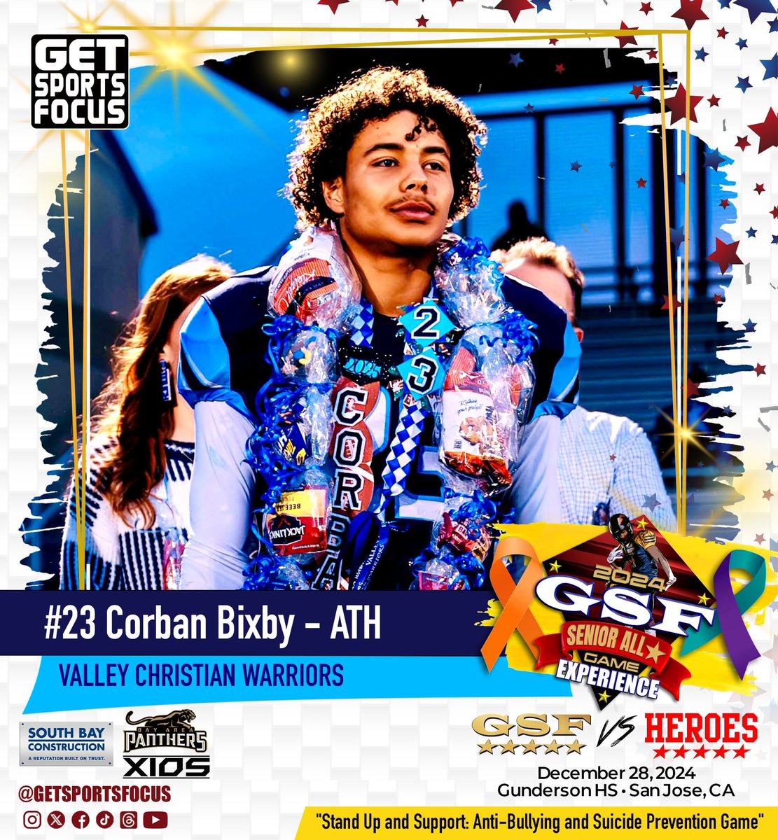 GetSportsFocus (@getsportsfocus) on Twitter photo 💫 GSF Senior All🌟 2024
<a href="/VCHSAthletics/">VCHS Athletics</a> <a href="/CorbanBixby/">Corban Bixby</a>
🏈 getsportsfocus.com/corban-bixby-a…
Dec. 28th • Gunderson HS, San Jose
🟧🟩🟦”Stand Up and Support:
Anti-Bullying and Suicide Prevention Game”
✅ Follow <a href="/GetSportsFocus/">GetSportsFocus</a> 💫 GSF Senior All🌟 2024
<a href="/VCHSAthletics/">VCHS Athletics</a> <a href="/CorbanBixby/">Corban Bixby</a>
🏈 getsportsfocus.com/corban-bixby-a…
Dec. 28th • Gunderson HS, San Jose
🟧🟩🟦”Stand Up and Support:
Anti-Bullying and Suicide Prevention Game”
✅ Follow <a href="/GetSportsFocus/">GetSportsFocus</a>