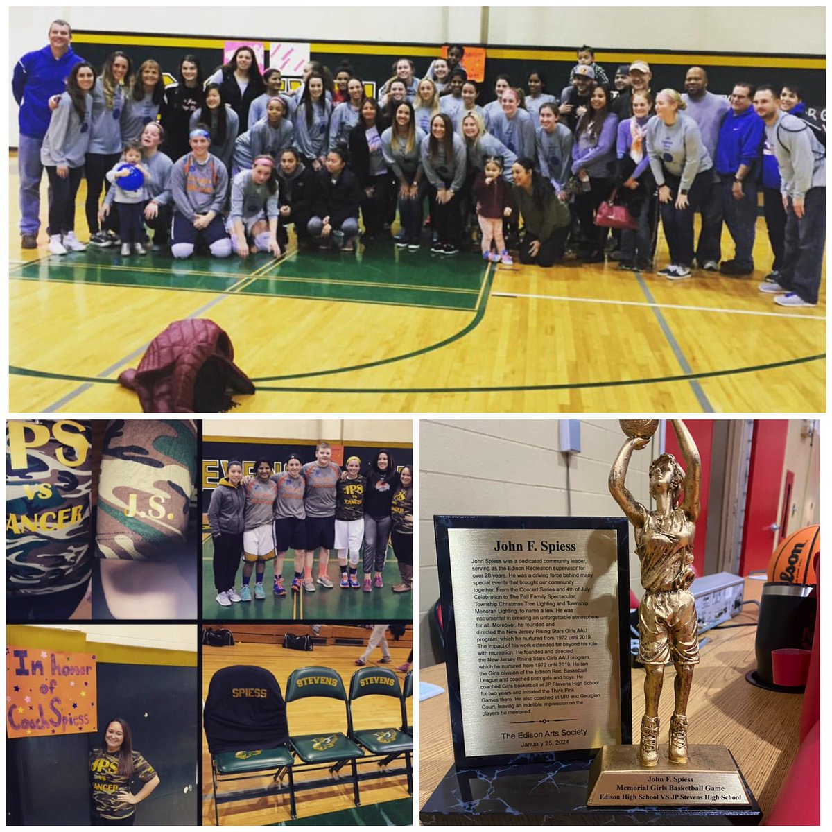 MsSpiessEHS's tweet photo. One month from today, Dec. 19, will be the 10th Annual John Spiess Memorial Basketball Game. These first 2 pictures are from the first 2 years, 2015 and 2016, when the game was held at J.P Stevens. After that, we moved the game to Edison High School, where it has been held since. https://t.co/jeXqutmZF6