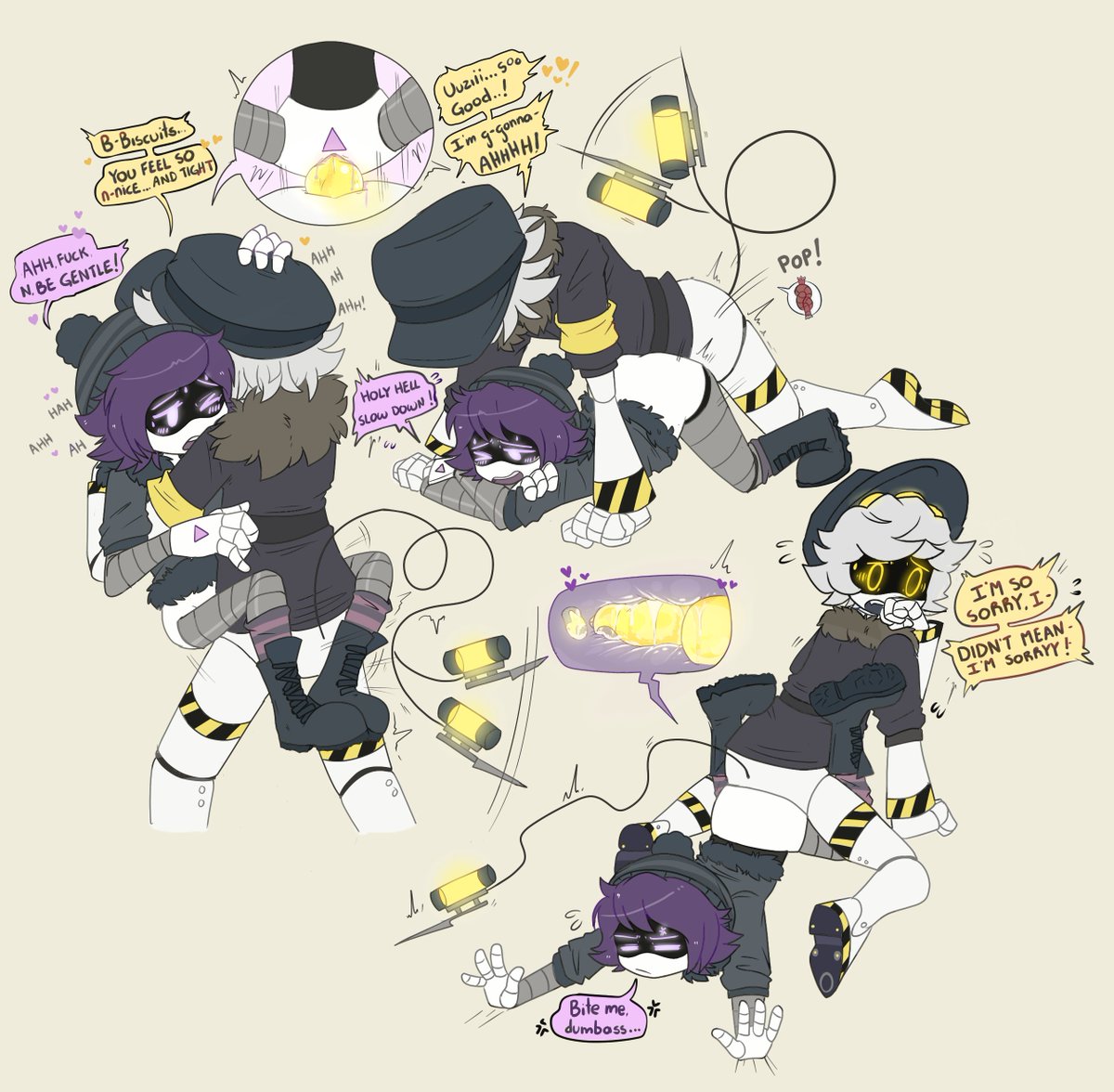 JESTERJERK's tweet photo. 💜 your dorky boyfriend becomes a hazard but it's ok ... he's cute anyway💛 #NSFW #nuzinsfw #murderdronesnsfw https://t.co/MhcLbgHBCQ