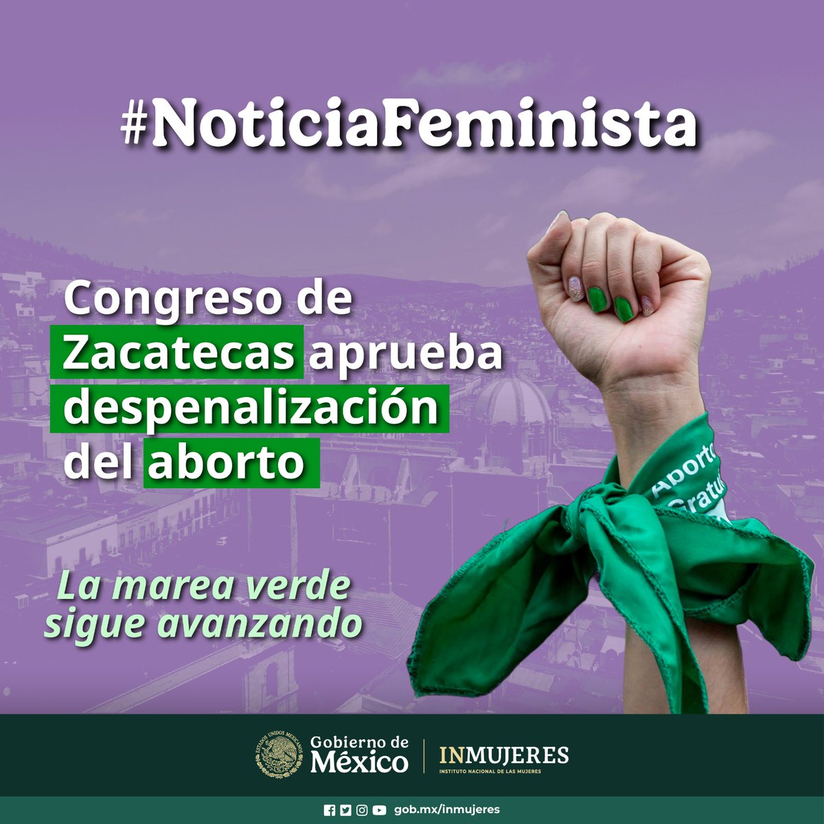 El Congreso de Zacatecas aprueba la despenalización del aborto, un paso fundamental hacia la autonomía reproductiva y la igualdad de género. Un logro que representa un futuro más justo, seguro y libre para todas.

¡La lucha sigue y cada victoria cuenta! 💚