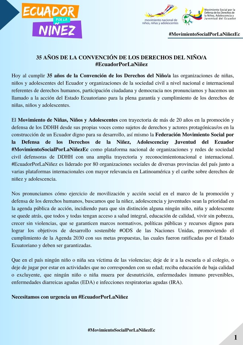 Movimiento Por la Niñez y Juventud #Ecuador tweet media